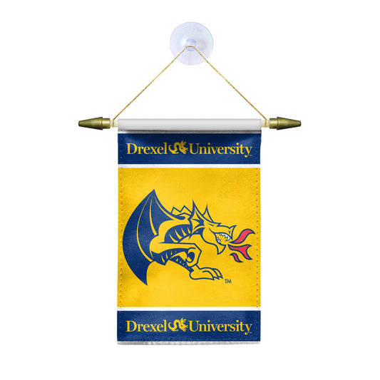 AGAS Small Drexel DU University Banner - Blue House Flag with Suction Cup 4x6 Inch - Dragons Mini Flags for Car Rearview Mirror and Window Décor