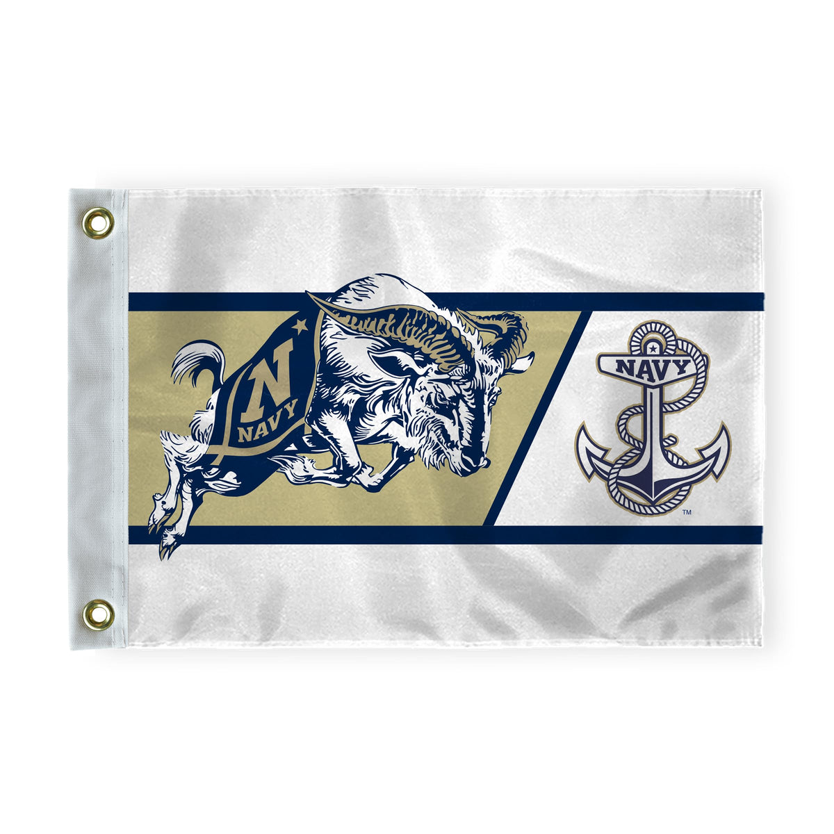 AGAS United States Naval Academy Bill the Goat Golf Flags with Brass Grommets 6"x8", Mini Putting Green Flags for Yard, 200D Nylon, Canvas Header Stitched Borders