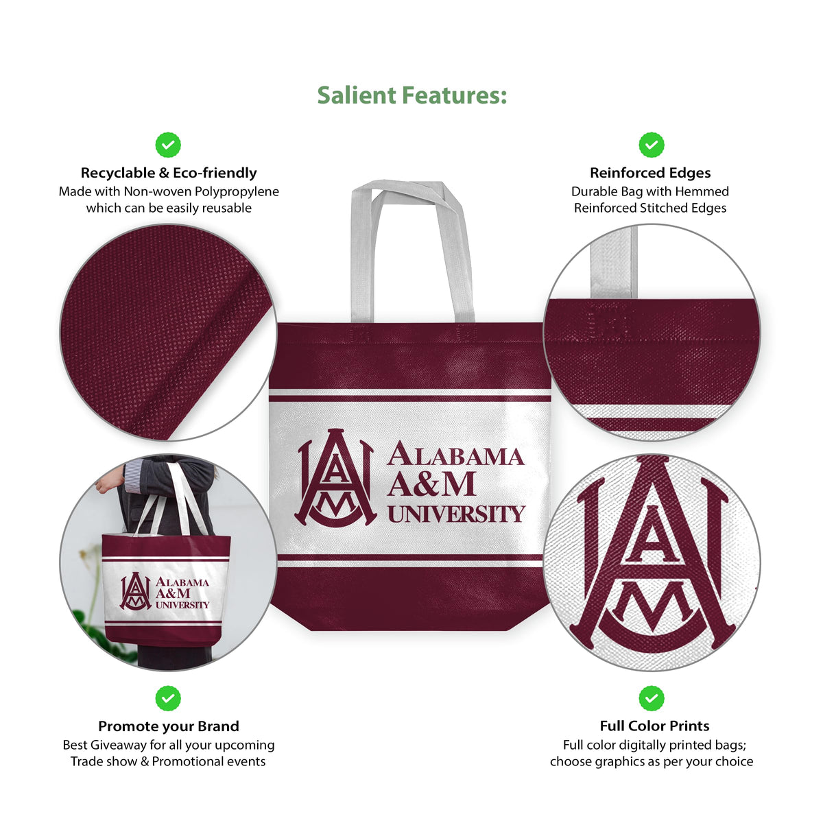 Alabama A&M University Tote Bag 14 x 14 x 8 inch