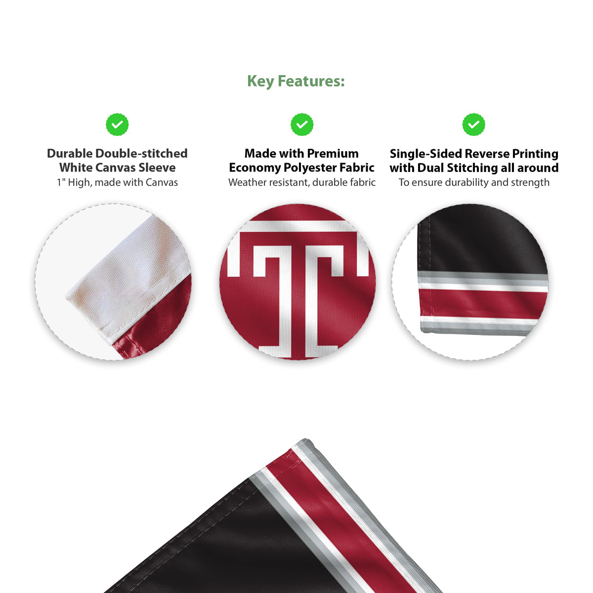 AGAS Temple University T Logo Garden Flag 12 x 18 inch – Single Sided Printed Polyester with Bleed Through – Officially Licensed NCAA Product – Temple Owls Outdoor Flag with 1 inch Canvas Sleeve and Reinforced Stitching - No Pole Included