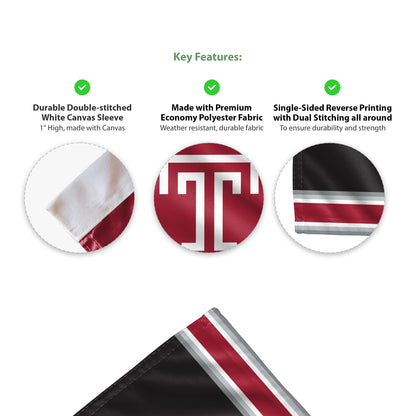 AGAS Temple University T Logo Garden Flag 12 x 18 inch – Single Sided Printed Polyester with Bleed Through – Officially Licensed NCAA Product – Temple Owls Outdoor Flag with 1 inch Canvas Sleeve and Reinforced Stitching - No Pole Included