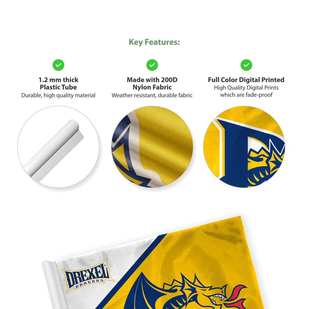 AGAS Drexel DU University Dragons Golf Flags with Tube Insert 6"x8", Mini Putting Green Flags for Yard, 200D Nylon, Canvas Header Stitched Borders