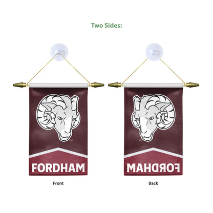 AGAS Fordham University Mini Banner 4 x 6 inch – Single Sided Printed Satin Fordham Rams Banner Ram Head and Fordham Text Design – Official NCAA Product – Fordham University Hanging Banner with Cross Bar, Hanging Cord and Suction Cup