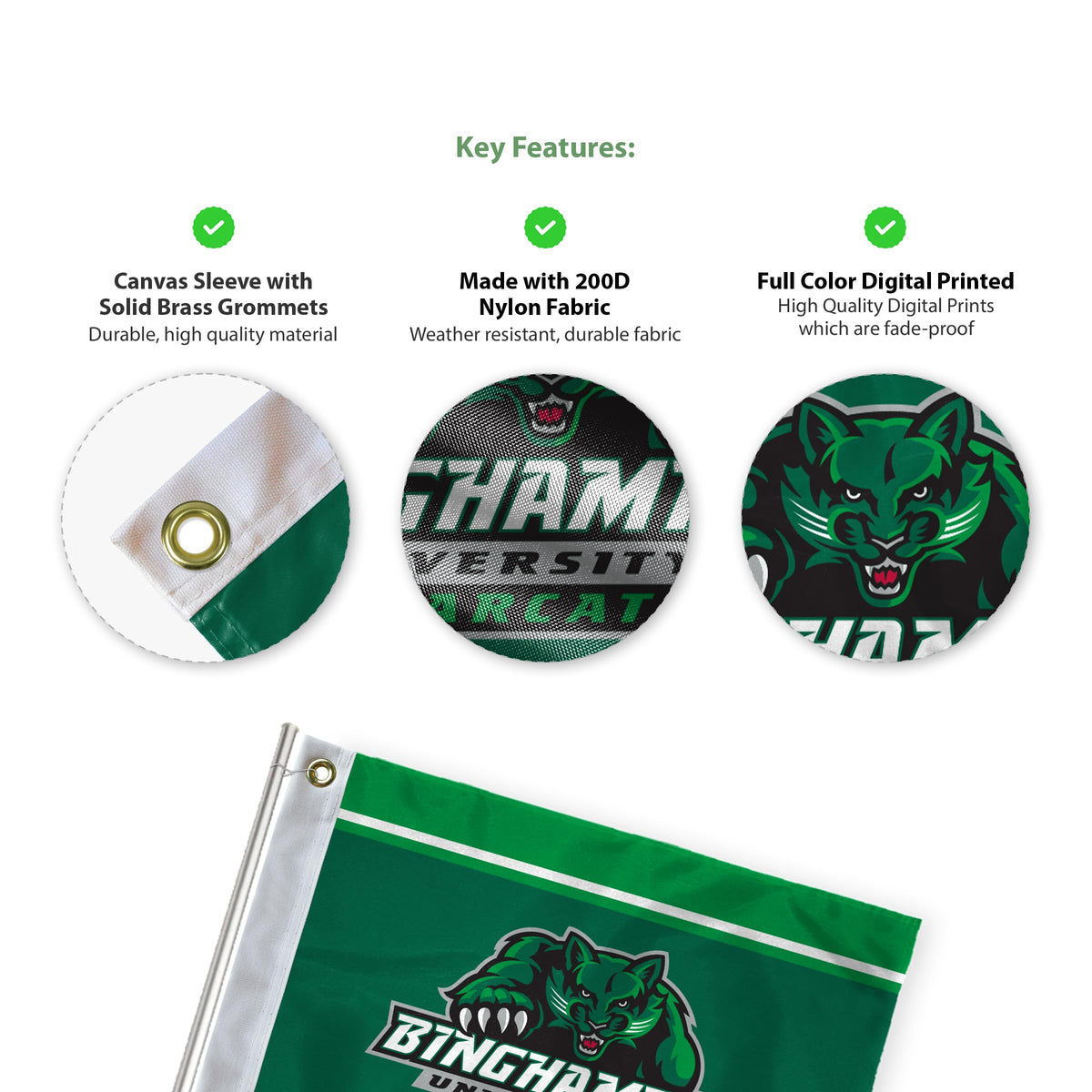 AGAS Binghamton University Golf Flag 6 x 8 inch – Single Sided Printed Nylon BU Bearcats Mascot and Wordmark Design – Official NCAA Binghamton Bearcats Flag – Golf Course Display with Canvas Header and Brass Grommets