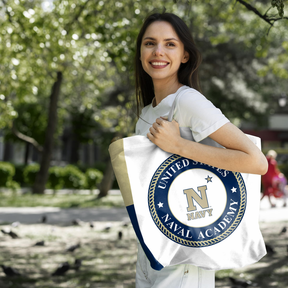 United States Naval Academy Midshipmen Logo Tote Bag, Non Woven Fabric, Shoulder Straps 14"x14"