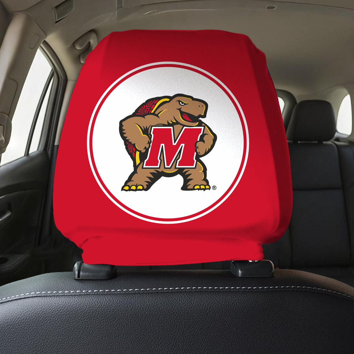 Maryland UMD Terps Car Head Rest Cover with Elastic Band for Cars, Terps Unisex Adult Stretchy Material Spandex Polyester Universal Size 9" x 10.5"