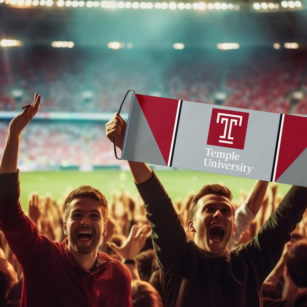 AGAS Temple University Block T and Wordmark Scroll Banner 9.5 x 27.5 inch – Single Sided Printed Vinyl 1 Ply – Officially Licensed NCAA Product – Temple Owls Roll Up Banner with PVC Tube and Handles