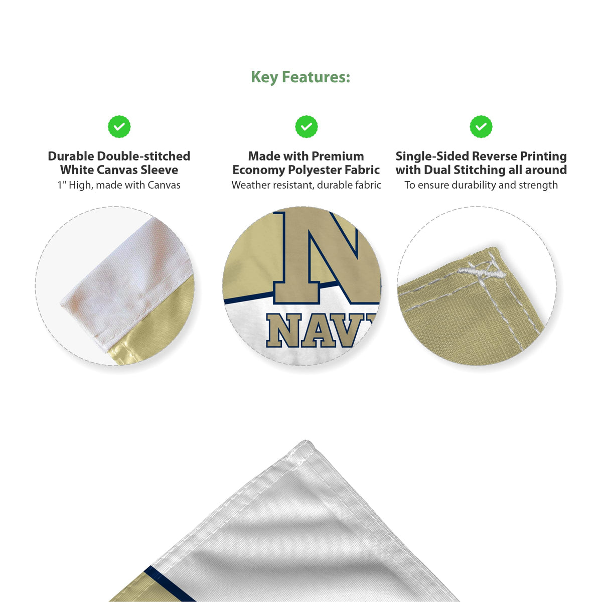AGAS US Naval Academy Car Flag - 10.5x15 inch Double-Sided Printed Wrap Knitted Polyester - 19" Unbreakable Plastic Pole - Auto Flags