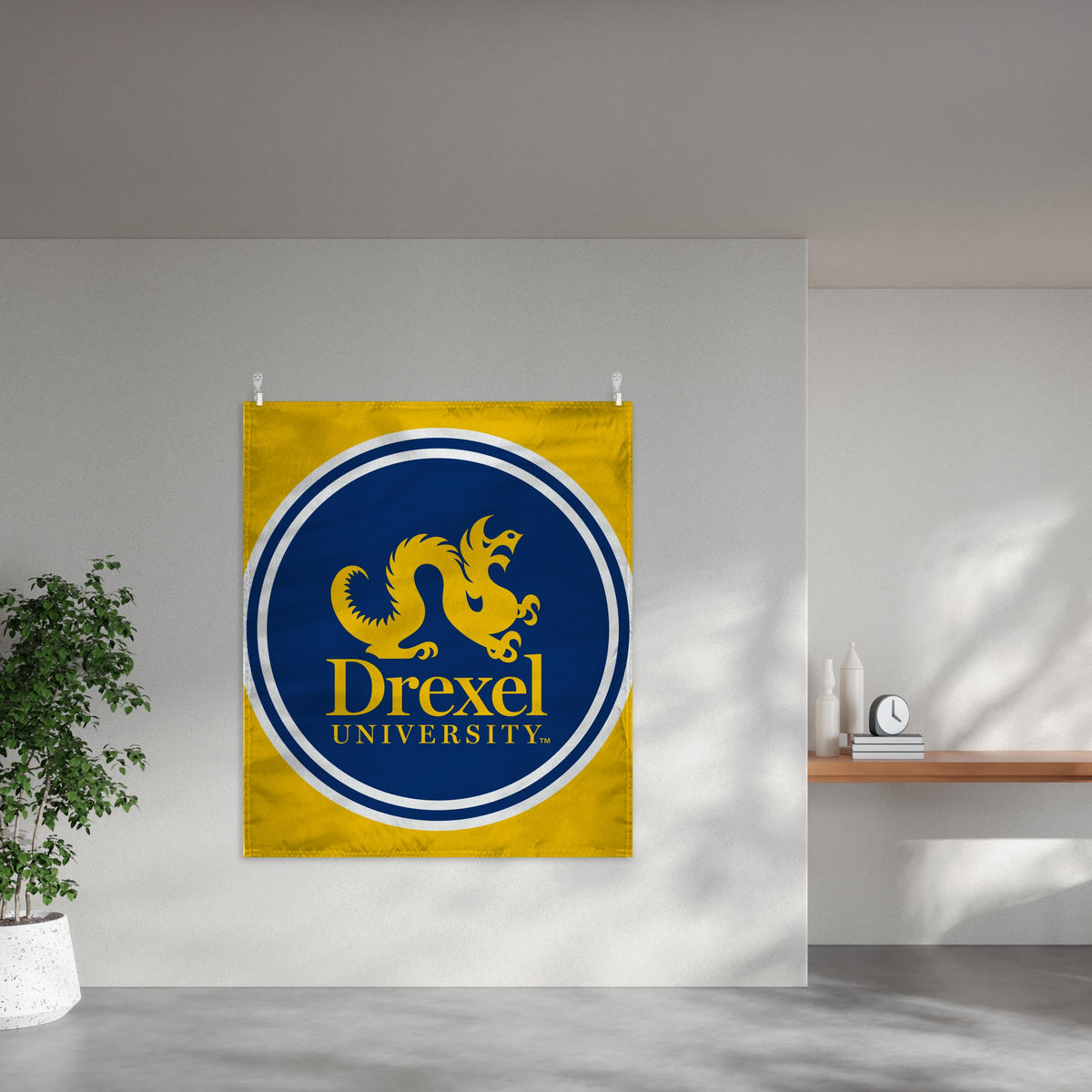 A.G.A.S Manufacturing Group Drexel DU University House Wall Tapestry, Dragons Wall Art, College Poster, Navy Wall Hanging Art, Dorm Poster - 60"x51" - Vertical Banner with Complete Hanging Kit
