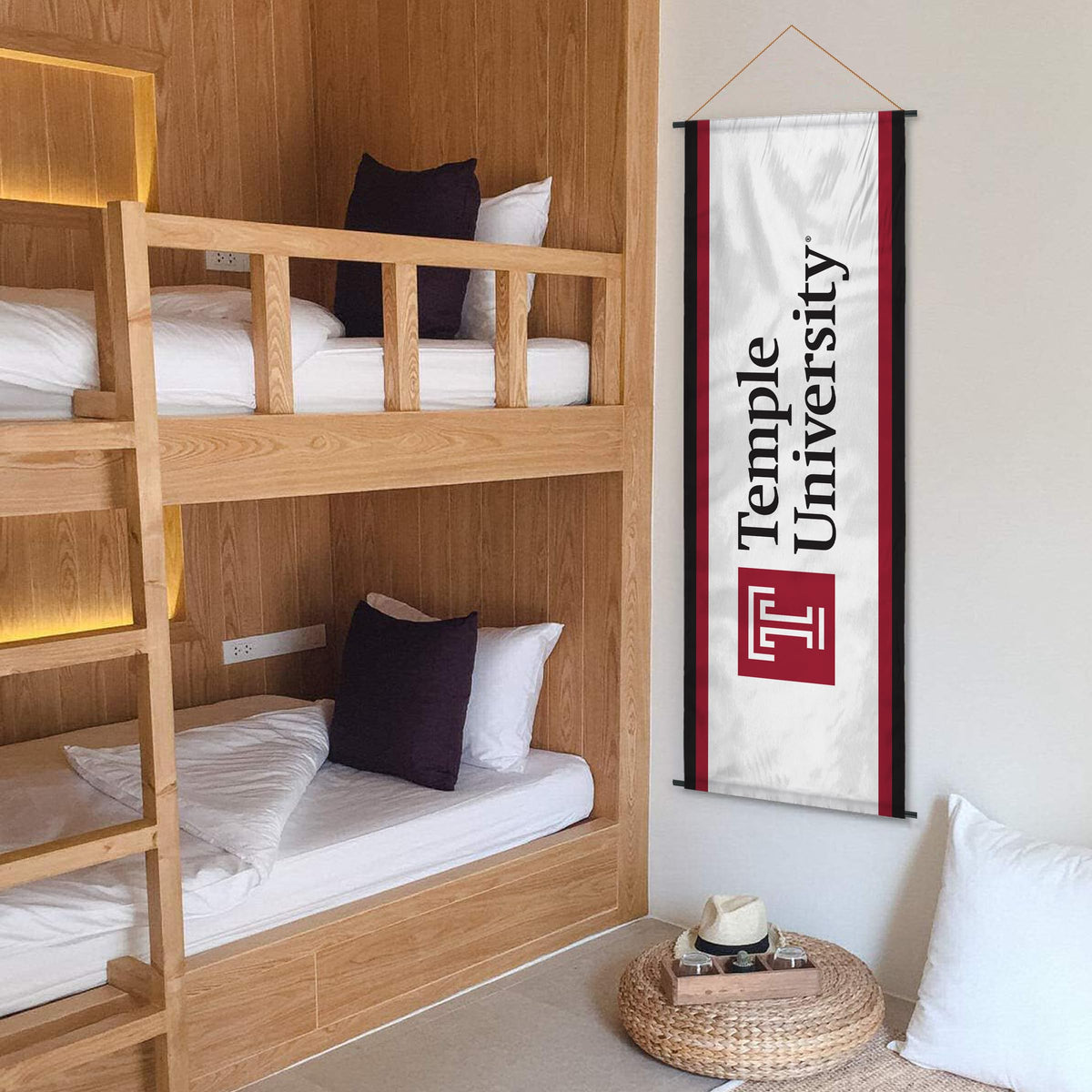 AGAS Temple University Vertical Wordmark Scroll Sign 17.5 x 48 inch – Single Sided Printed Polyester – Officially Licensed NCAA Product – Temple Owls Hanging Scroll Sign with PVC Poles and Hanging Cord