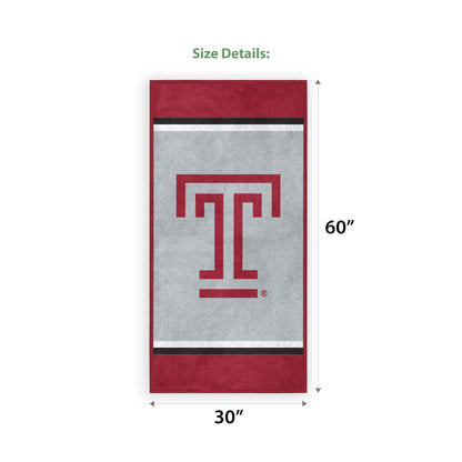 AGAS Temple University Block T Logo Beach Towel 30 x 60 inch – Single Sided Printed Microfiber 1 Ply – Officially Licensed NCAA Product – Temple Owls Large Towel with 2 Line Stitching