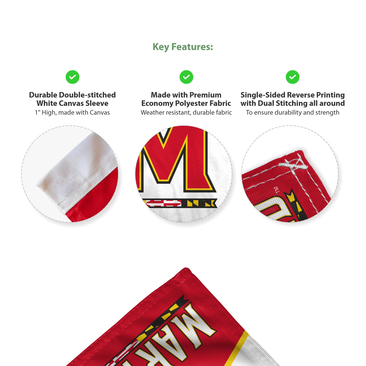 AGAS Double-Sided Maryland UMD Terrapins Car Flag - 10.5x15 inch Double-Sided Printed Wrap Knitted Polyester - 19" Unbreakable Plastic Pole - Auto Flags