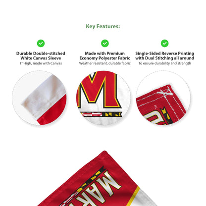 AGAS Double-Sided Maryland UMD Terrapins Car Flag - 10.5x15 inch Double-Sided Printed Wrap Knitted Polyester - 19" Unbreakable Plastic Pole - Auto Flags