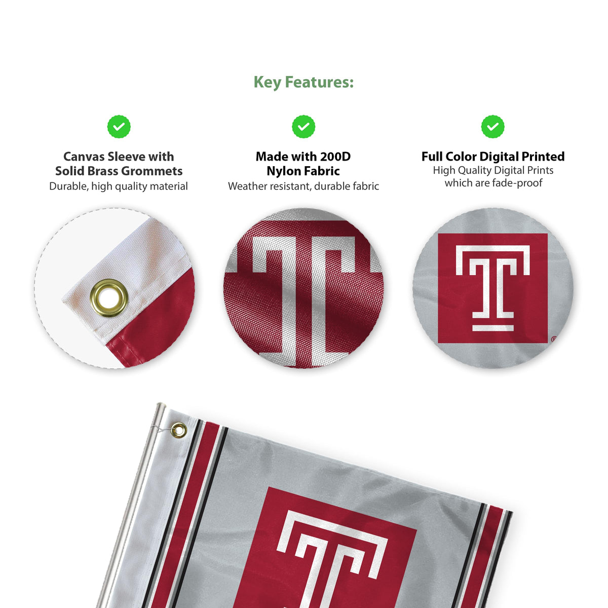 AGAS Temple University Golf Flag 14x20 inch - Grommets