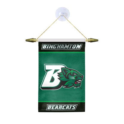 AGAS Binghamton University Mini Banner 4 x 6 inch – Single Sided Printed Satin BU Bearcats Design – Official NCAA Binghamton Bearcats Decor – Hanging Banner with Cross Bar, Cord and Suction Cup