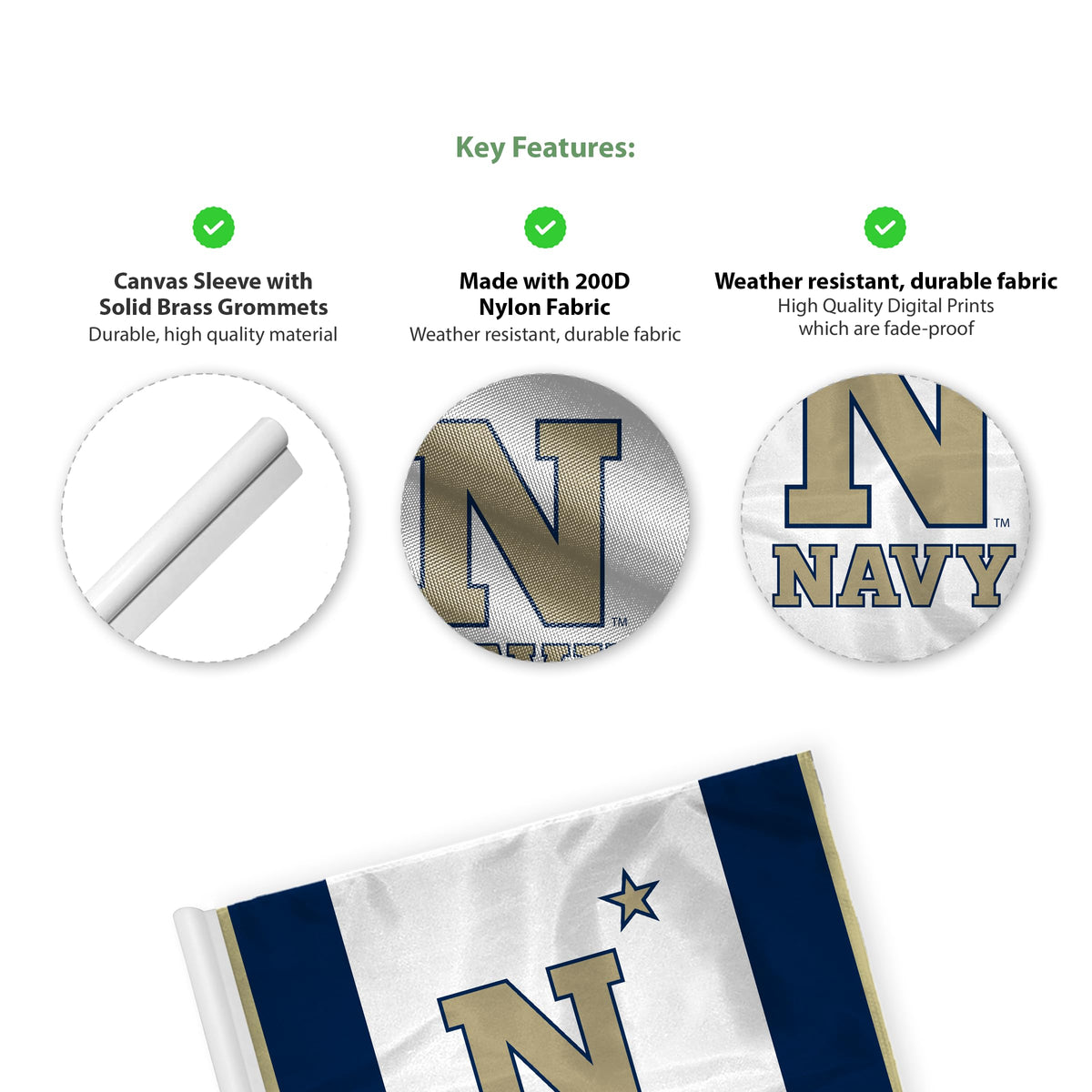 AGAS Navy Midshipmen Bill the Goat Golf Flags with Tube Insert 14x20 inch, Mini Putting Green Flags for Yard, 200D Nylon, Canvas Header Stitched Borders