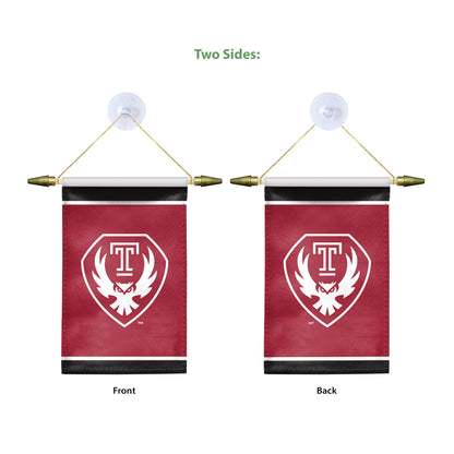AGAS Temple Owls Shield Logo Mini Banner 4 x 6 inch – Single Sided Printed Satin – Officially Licensed NCAA Product – Temple University Hanging Banner with Cross Bar, Hanging Cord and Suction Cup