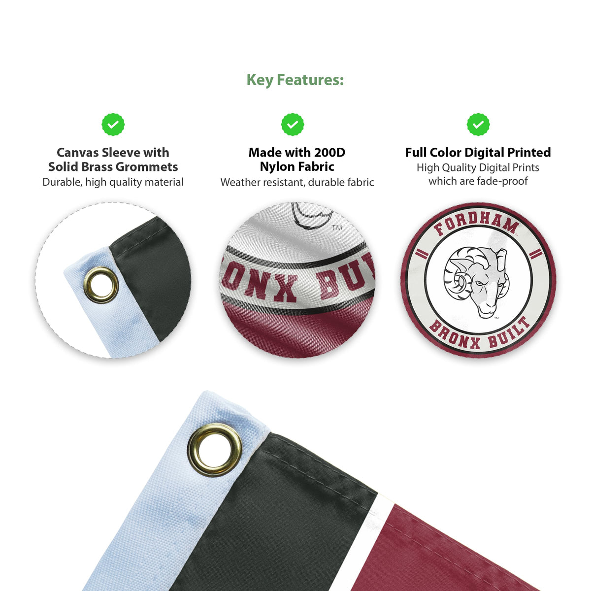 AGAS Fordham University Flag 3 x 5 ft – Single Sided Printed Nylon Fordham Rams Flag Bronx Built Design – Official NCAA Product – Fordham University Outdoor Flag with Brass Grommets, Canvas Header and Reinforced Stitched Edges for Indoor Outdoor Disp