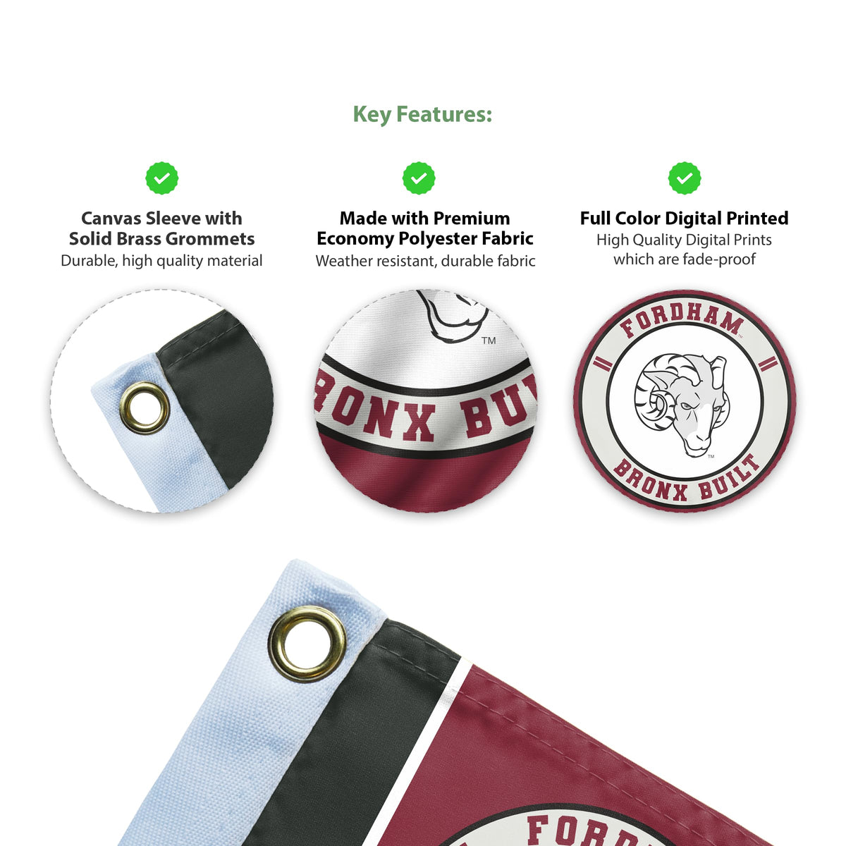 AGAS Fordham University Flag 3 x 5 ft – Single Sided Printed Polyester Fordham Rams Flag Bronx Built Design – Official NCAA Product – Fordham University Outdoor Flag with Brass Grommets, Canvas Header and Reinforced Stitched Edges for Indoor Outdoor 