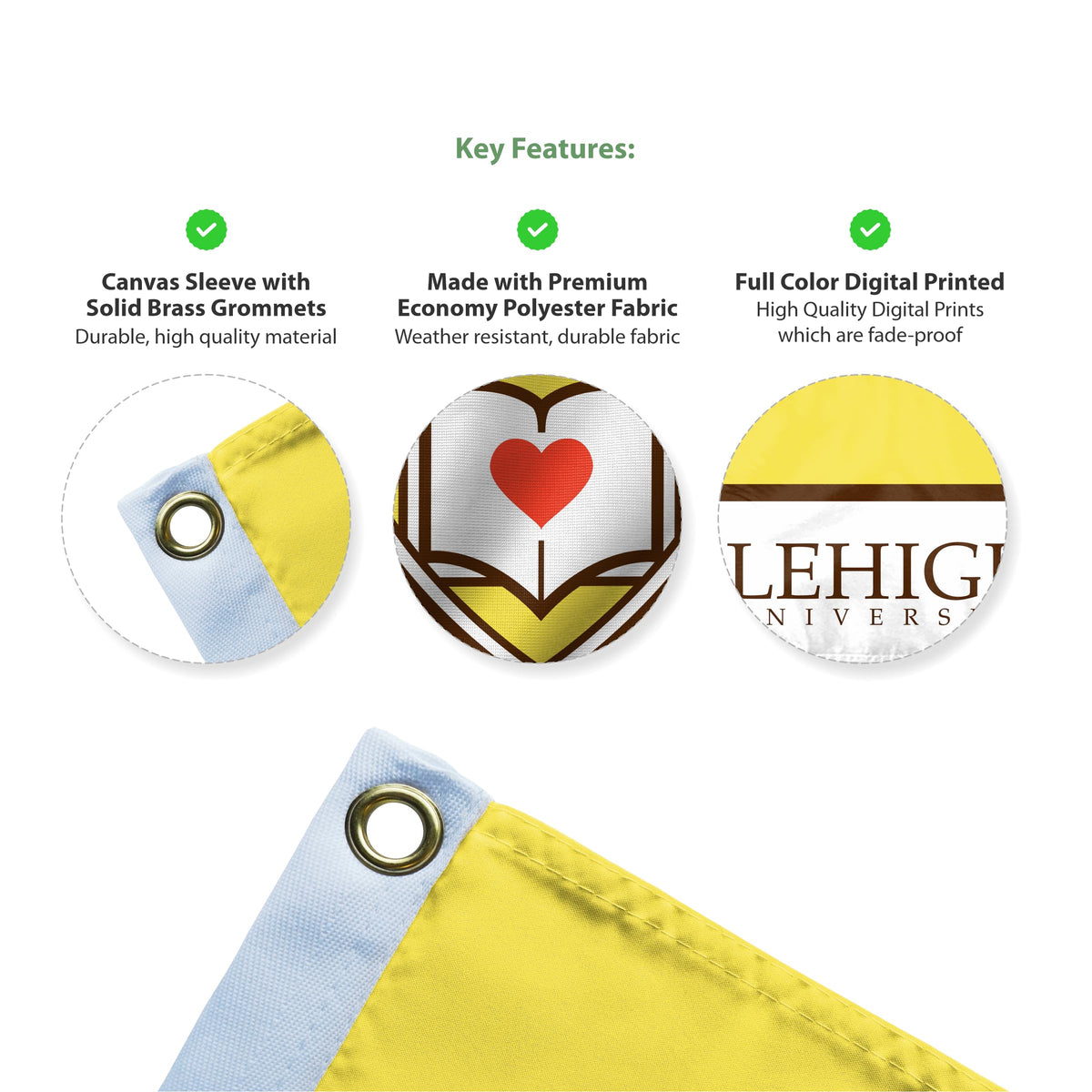 AGAS Lehigh LU University Flag 2x3 ft Durable Polyester with Brass Grommets - Mountain Hawks College Banner NCAA Flags