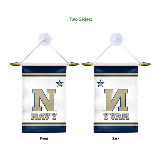 AGAS Small Naval Academy Banner - N Star Navy House Flag with Suction Cup 4x6 Inch - USNA Midshipmen Mini Flags for Car Rearview Mirror and Window Décor