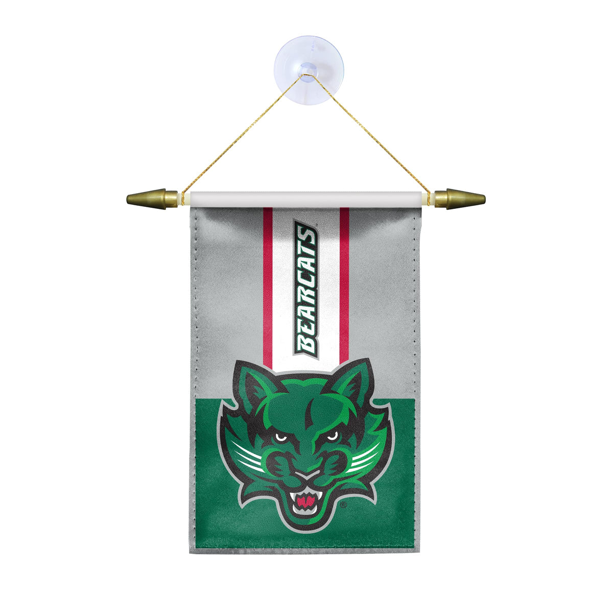 AGAS Binghamton University Mini Banner 4 x 6 inch – Single Sided Printed Satin BU Bearcats Mascot Design – Official NCAA Binghamton Bearcats Decor – Hanging Banner with Cross Bar, Cord and Suction Cup