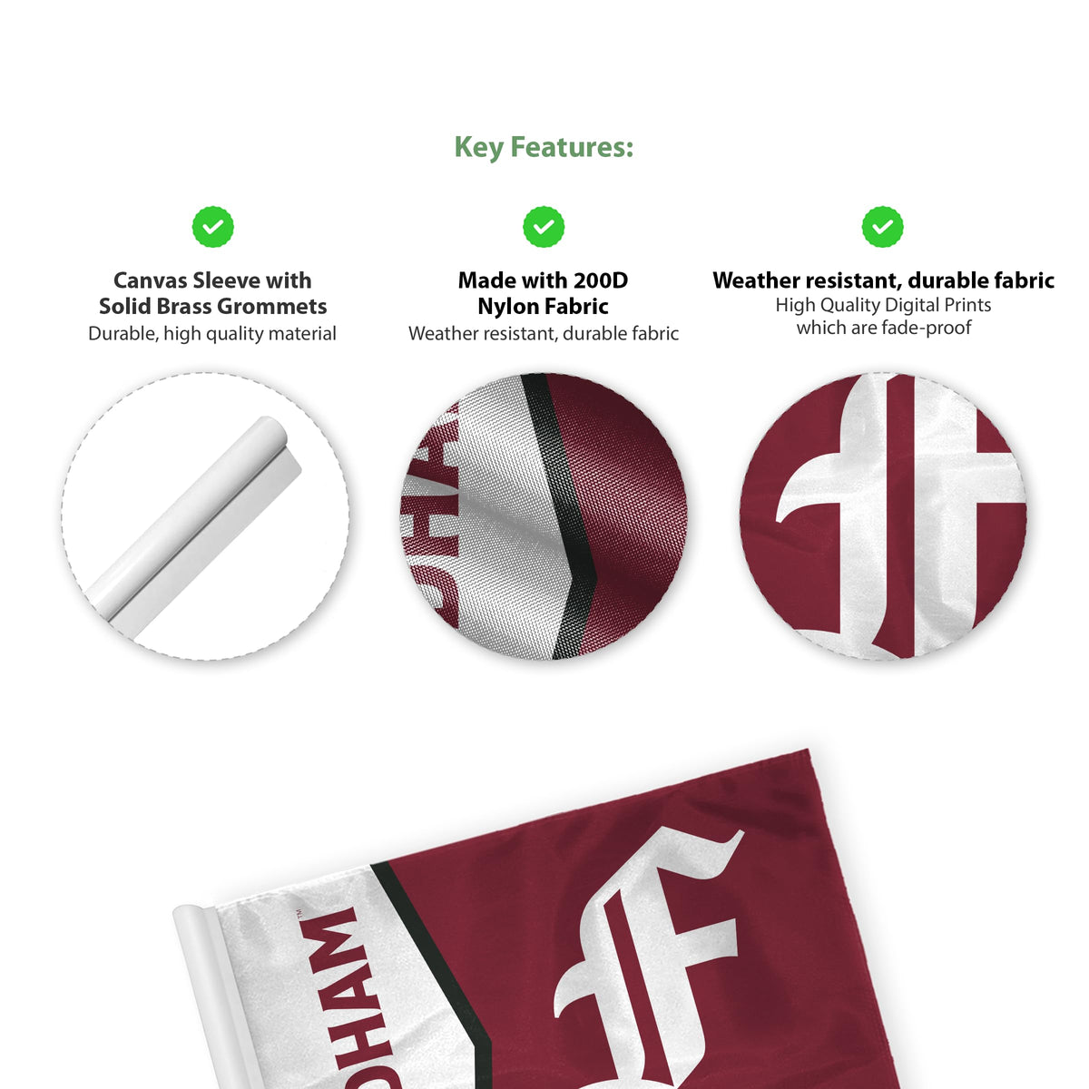 AGAS Fordham University Golf Flag 6 x 8 inch – Single Sided Printed Nylon Fordham Rams Flag with F Logo Design – Official NCAA Product – Fordham University Golf Flag with Plastic Tube Insert and Reinforced Stitched Edges for Outdoor Display