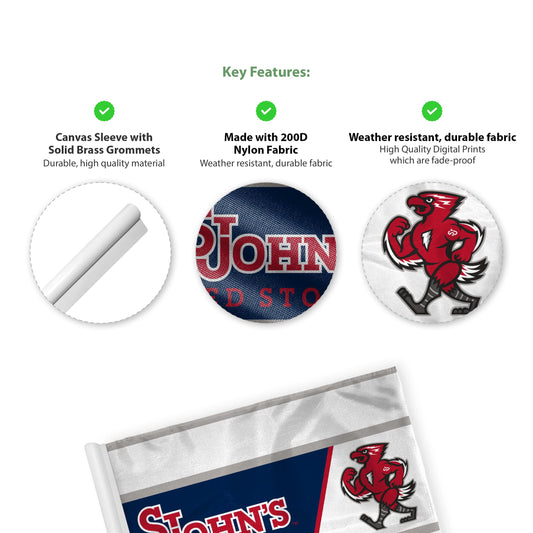 AGAS St. John's University Golf Flag 14 x 20 inch – Single Sided Printed Nylon SJU Red Storm Mascot Design – Official NCAA Red Storm Flag – Golf Display with Plastic Tube Insert and Reinforced Stitched Edges