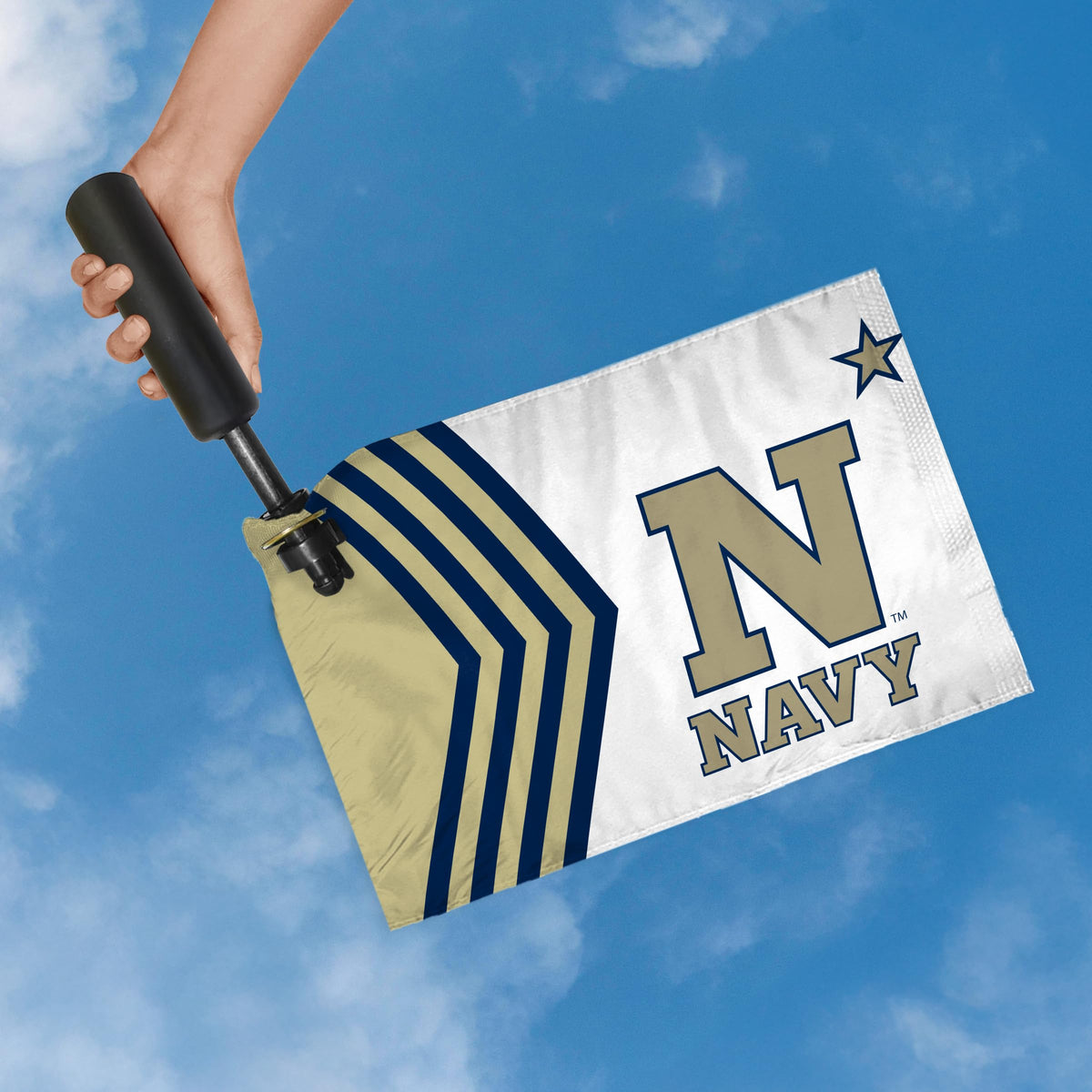 AGAS Navy Midshipmen Swirler Flag 12x18 Inch, USNA Merchandise, Single-Reverse Polyester, Built-in Plastic Handle Bar