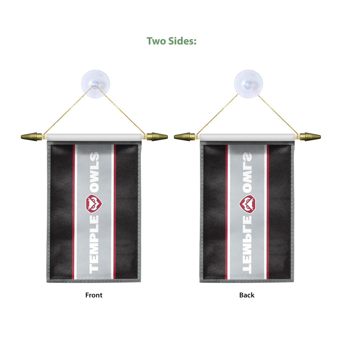 AGAS Temple Owls Vertical Text Mini Banner 4 x 6 inch – Single Sided Printed Satin – Officially Licensed NCAA Product – Temple University Hanging Banner with Cross Bar, Hanging Cord and Suction Cup