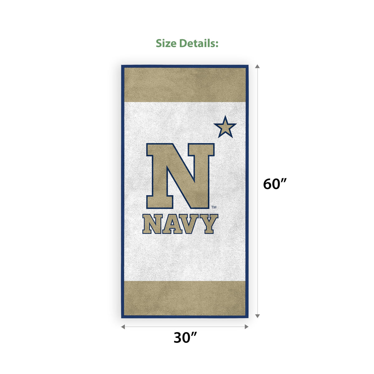 Navy Shipmen Large Beach Towel – 30" x 60" - Officially Licensed USA Naval Academy Merchandise - Unisex-Adult Microfiber Beach Poll Lounging Towel N Navy Towel
