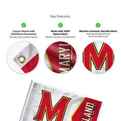 AGAS Maryland UMD Terrapins Golf Flags with Grommets 14"x20", Mini Putting Green Flags for Yard, 200D Nylon, Canvas Header Stitched Borders
