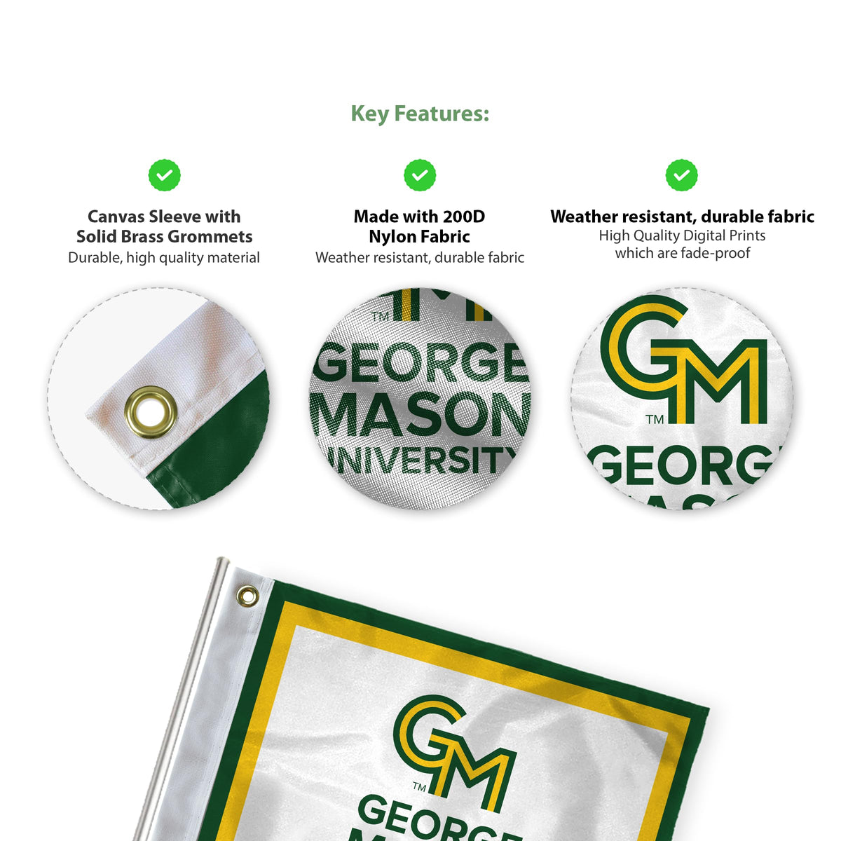 AGAS George Mason GMU University Patriots Golf flag Grommets 14x20 inches, Waterproof 200D Nylon, Mini Putting Green Flags for Backyard Practice, Golf Courses, Outdoor Banner