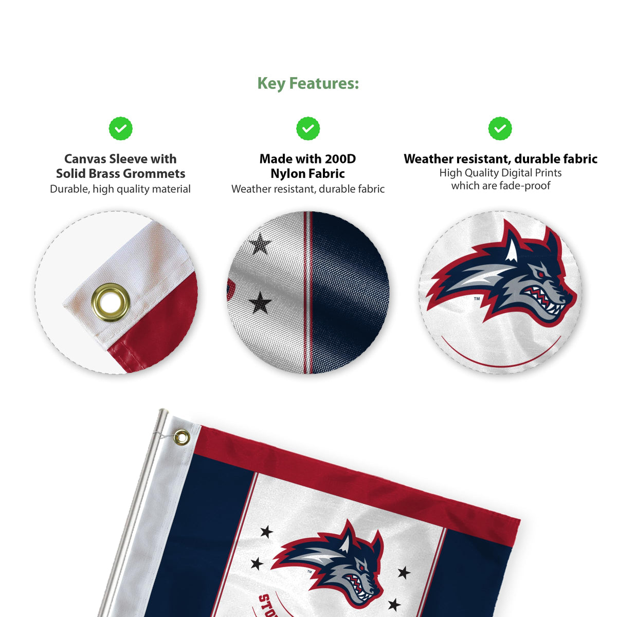 AGAS Stony Brook University Golf Flag 14 x 20 inch – Single Sided Printed Nylon Stony Brook Spirit Design – Official NCAA SBU Product – Golf Course Display with Canvas Header and Brass Grommets