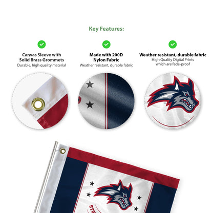 AGAS Stony Brook University Golf Flag 6 x 8 inch – Single Sided Printed Nylon Stony Brook Spirit Design – Official NCAA SBU Product – Golf Course Display with Canvas Header and Brass Grommets