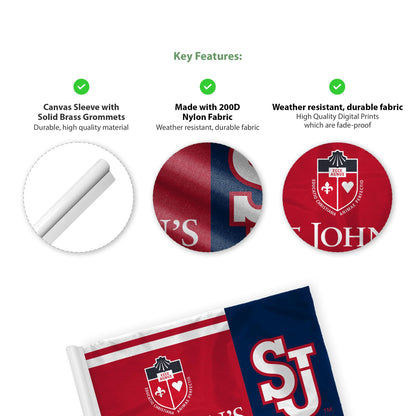 AGAS St. John’s University Golf Flag 6 x 8 inch – Single Sided Printed Nylon SJU University Crest and SJ Logo Design – Official NCAA Red Storm Flag – Golf Display with Plastic Tube Insert and Reinforced Stitched Edges