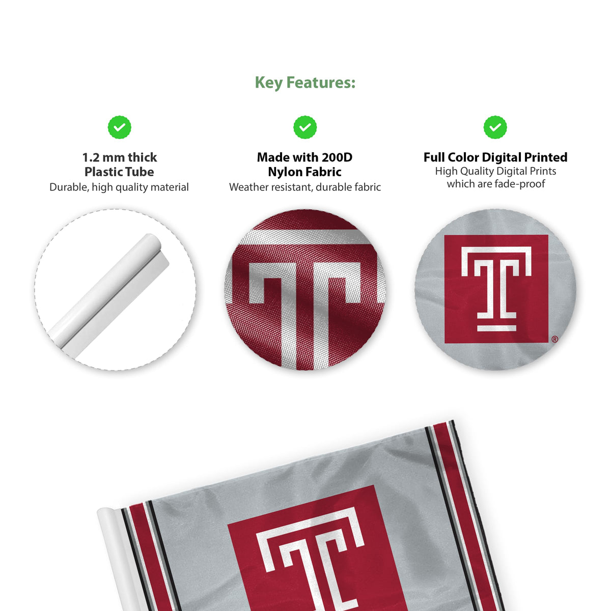 AGAS Temple University Golf Flag 6x8 inch - Tube