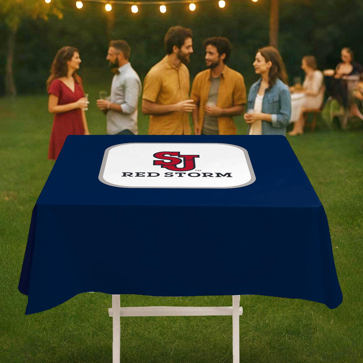 AGAS St. John’s University Table Cover 48 x 48 inch – Single Sided Printed Wrap Knitted Polyester SJU Red Storm Logo Design – Official NCAA Red Storm Product – Square Table Cover