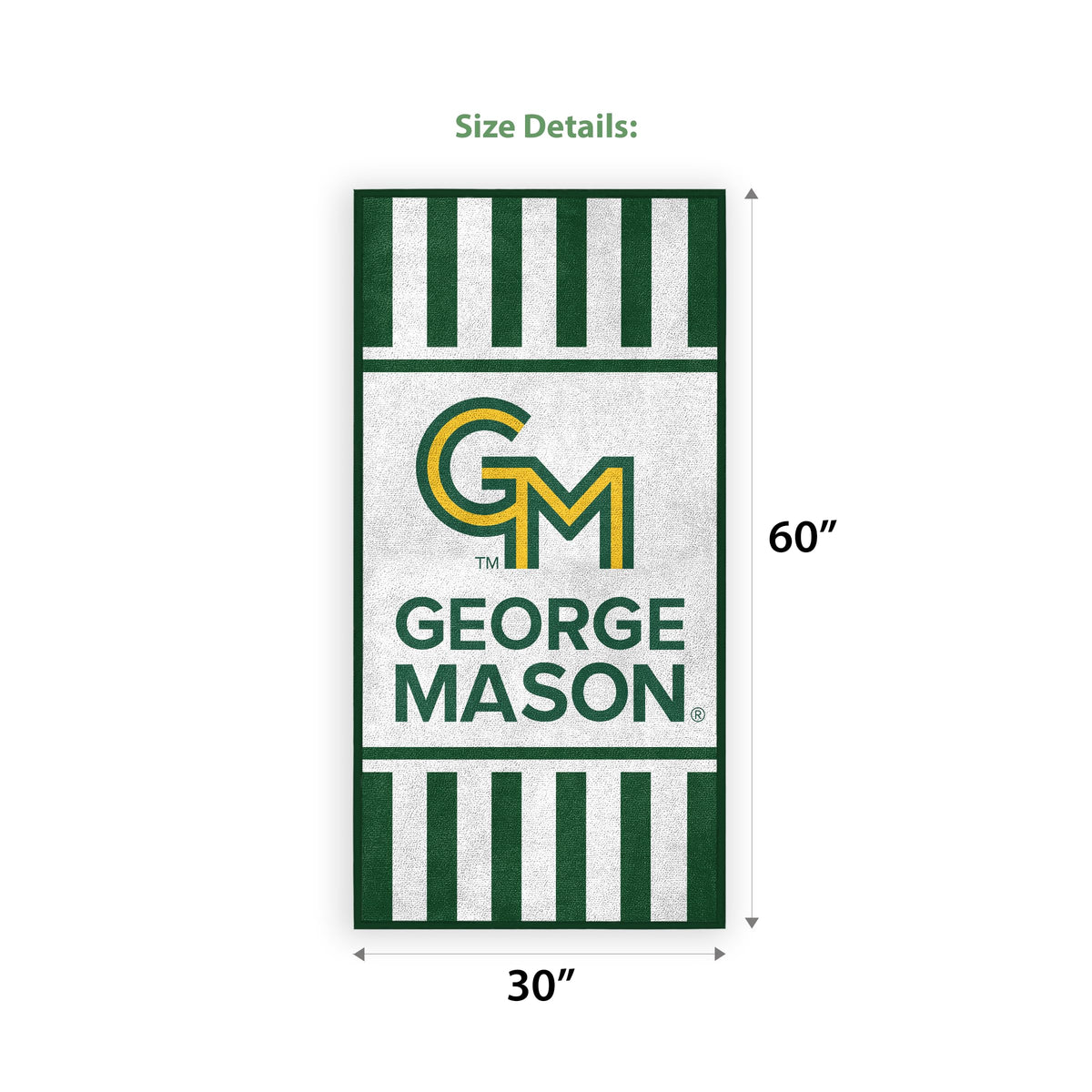 A.G.A.S Manufacturing Group AGAS George Mason GMU University Large Beach Towel, 30" x 60" - George Mason Merch- Unisex- Microfiber Beach Poll Lounging Towel