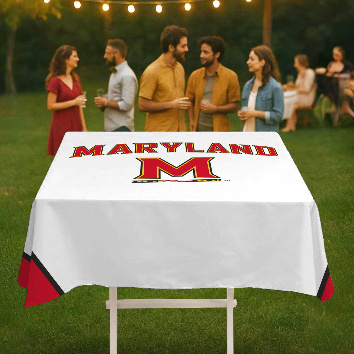 Maryland UMD University Tablecover, 48in. Wide x 48in. Long, Polyester, Party supplies, Terps tablecloth for Graduation, football tailgating, and birthday party decorations