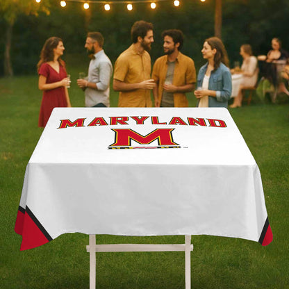 Maryland UMD University Tablecover, 48in. Wide x 48in. Long, Polyester, Party supplies, Terps tablecloth for Graduation, football tailgating, and birthday party decorations