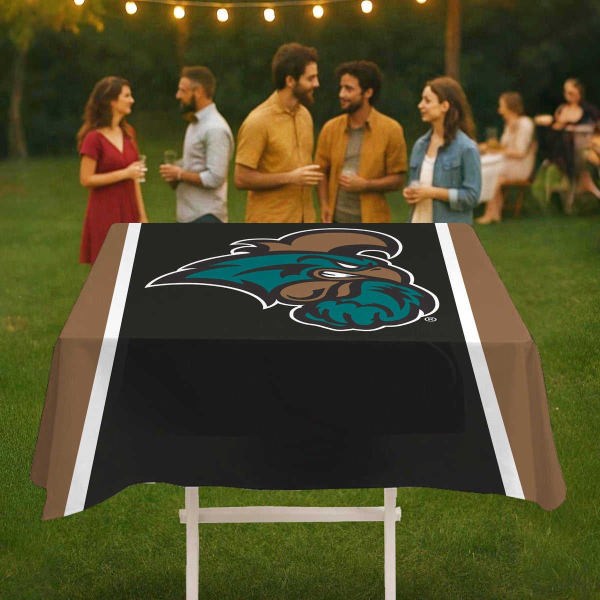 AGAS Coastal Carolina CCU University Tablecover, 48in. Wide x 48in. Long, Polyester, Party Supplies, Chanticleers Tablecloth for Graduation, Football Tailgating, and Birthday Party Decorations