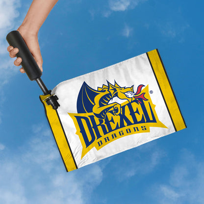 AGAS Drexel DU Dragons Swirler Flag, Drexel Merch, Single-Reverse Polyester, Built-in Plastic Handle Bar