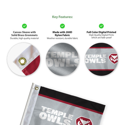 AGAS Temple University Golf Flag 14x20 inch - Grommets