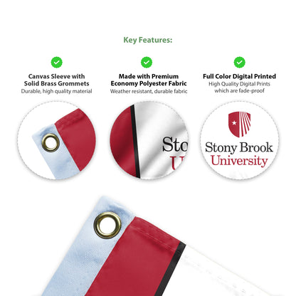 AGAS Stony Brook University Flag 12 x 18 inch – Single Sided Printed Polyester Stony Brook Seawolves Flag – Official NCAA SBU Product – Outdoor Display with Canvas Header, Brass Grommets and Reinforced Stitched Edges