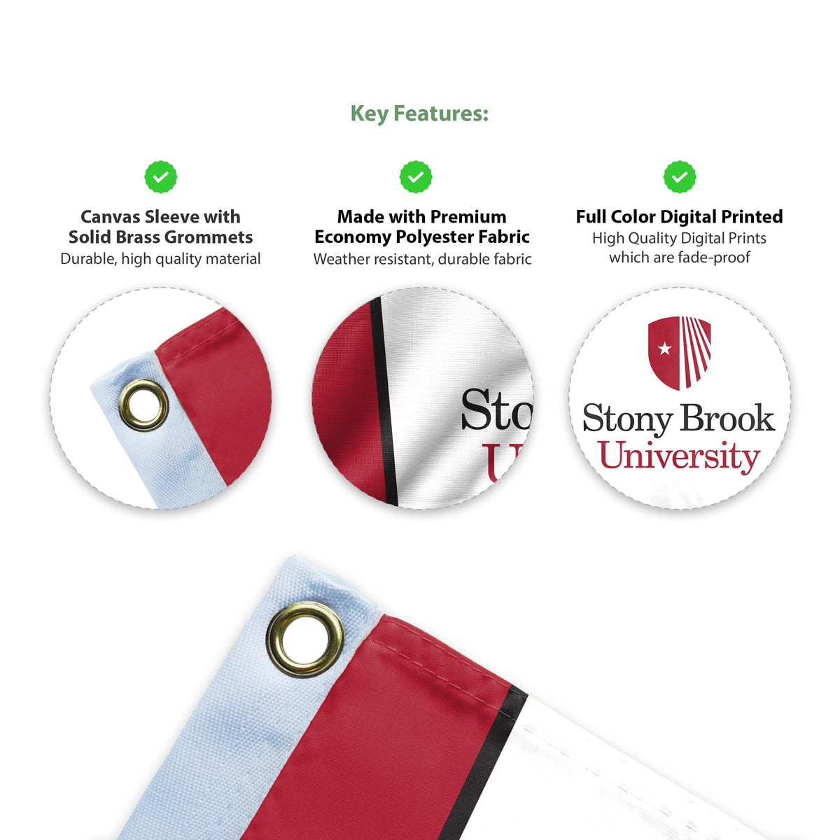 AGAS Stony Brook University Flag 3 x 5 ft – Single Sided Printed Polyester Stony Brook Seawolves Flag – Official NCAA SBU Product – Outdoor Display with Canvas Header, Brass Grommets and Reinforced Stitched Edges