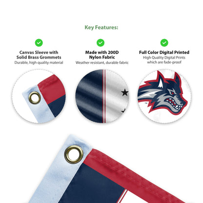 AGAS Stony Brook University Flag 4 x 6 ft – Single Sided Printed Nylon Stony Brook Spirit Design – Official NCAA SBU Product – Outdoor Display with Canvas Header, Brass Grommets and Reinforced Stitched Edges