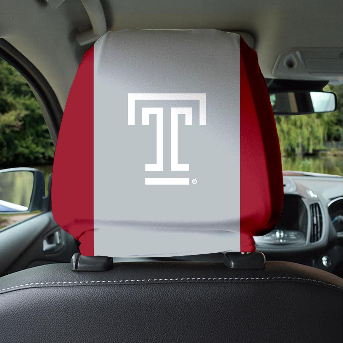 AGAS Temple University Wordmark and Block T Headrest Cover 9 x 10.5 inch – Spandex Poly 1 Ply Stretch Fit – Officially Licensed NCAA Product – Temple Owls Car Seat Headrest Cover with Elastic Band
