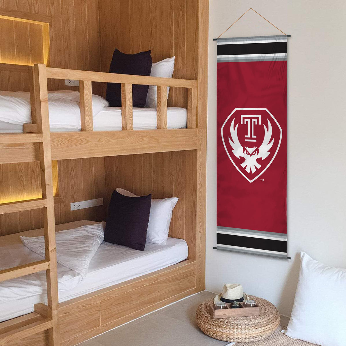 AGAS Temple University Owl Logo Scroll Sign 17.5 x 48 inch – Single Sided Printed Polyester – Officially Licensed NCAA Product – Temple Owls Hanging Scroll Sign with PVC Poles and Hanging Cord