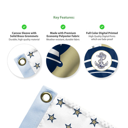 AGAS U.S Naval Academy Flags 2x3 Ft Single-Reverse Printed Polyester with Brass Grommets - 2 x 3 Feet Navy Midshipmen Outdoor Banner